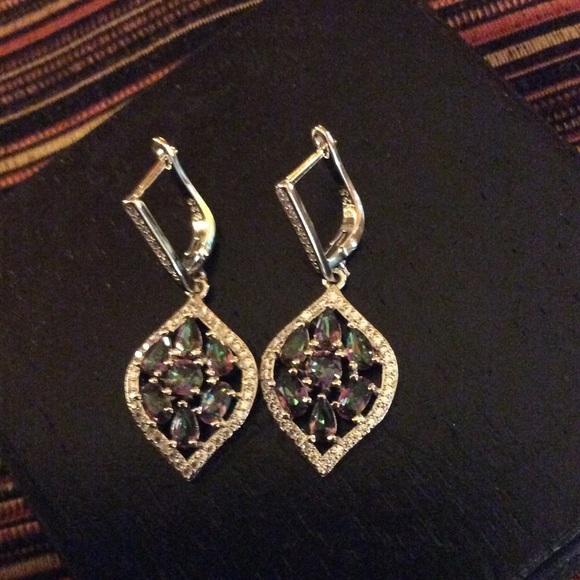 Sterling Silver Rainbow Mystic Topaz Necklace/ Earrings set  925 - Picture 6 of 8